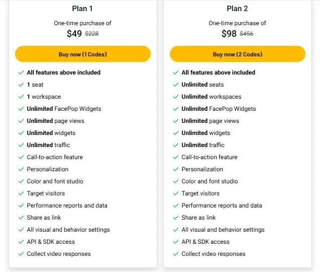 Pricing Plan Facepop Lifetime Deal